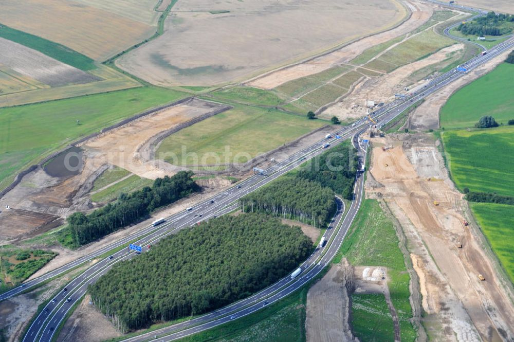 Schwanebeck / Barnim from above - Baustelle vom Autobahndreieck Kreuz Barnim , vormals AD Schwanebeck, mit Aus- und Umbauarbeiten. View of the construction site at the highway triangle Kreuz Barnim.