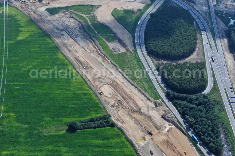 Schwanebeck / Barnim from above - Baustelle vom Autobahndreieck Kreuz Barnim , vormals AD Schwanebeck, mit Aus- und Umbauarbeiten. View of the construction site at the highway triangle Kreuz Barnim.