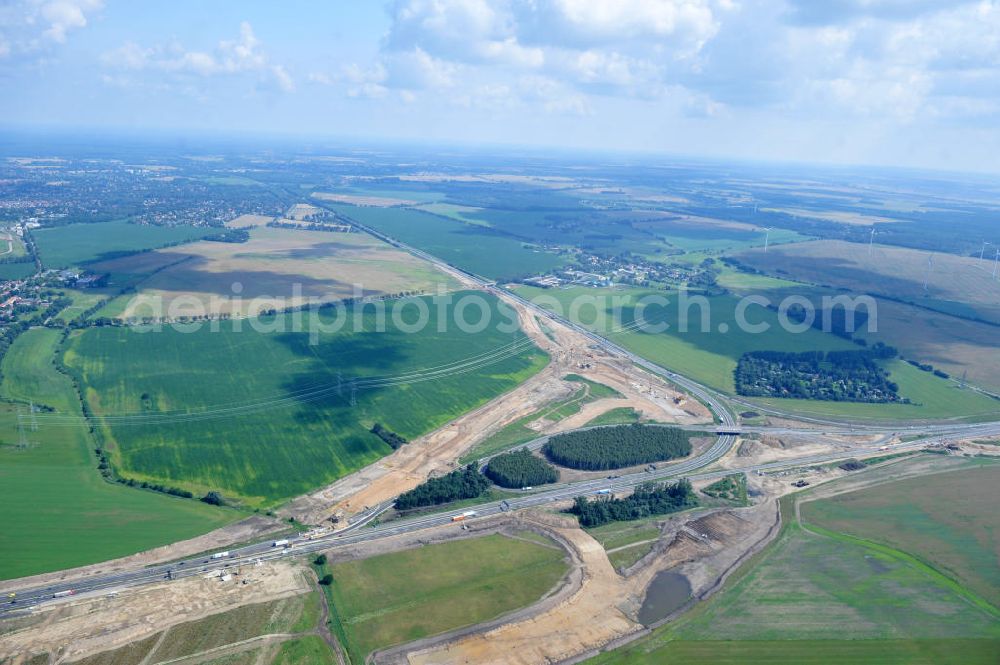 Schwanebeck / Barnim from above - Baustelle vom Autobahndreieck Kreuz Barnim , vormals AD Schwanebeck, mit Aus- und Umbauarbeiten. View of the construction site at the highway triangle Kreuz Barnim.