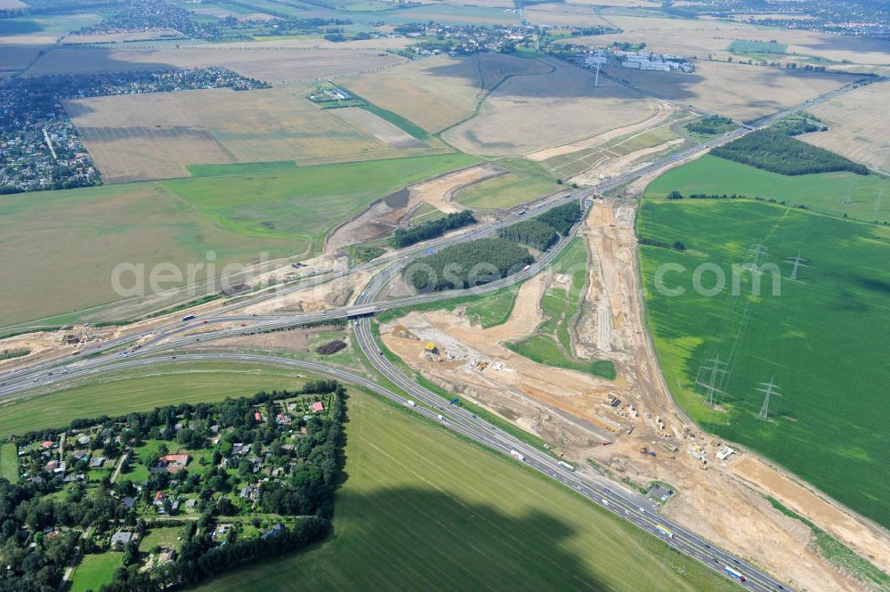 Aerial image Schwanebeck - Baustelle vom Autobahndreieck Kreuz Barnim , vormals AD Schwanebeck, mit Aus- und Umbauarbeiten. View of the construction site at the highway triangle Kreuz Barnim.