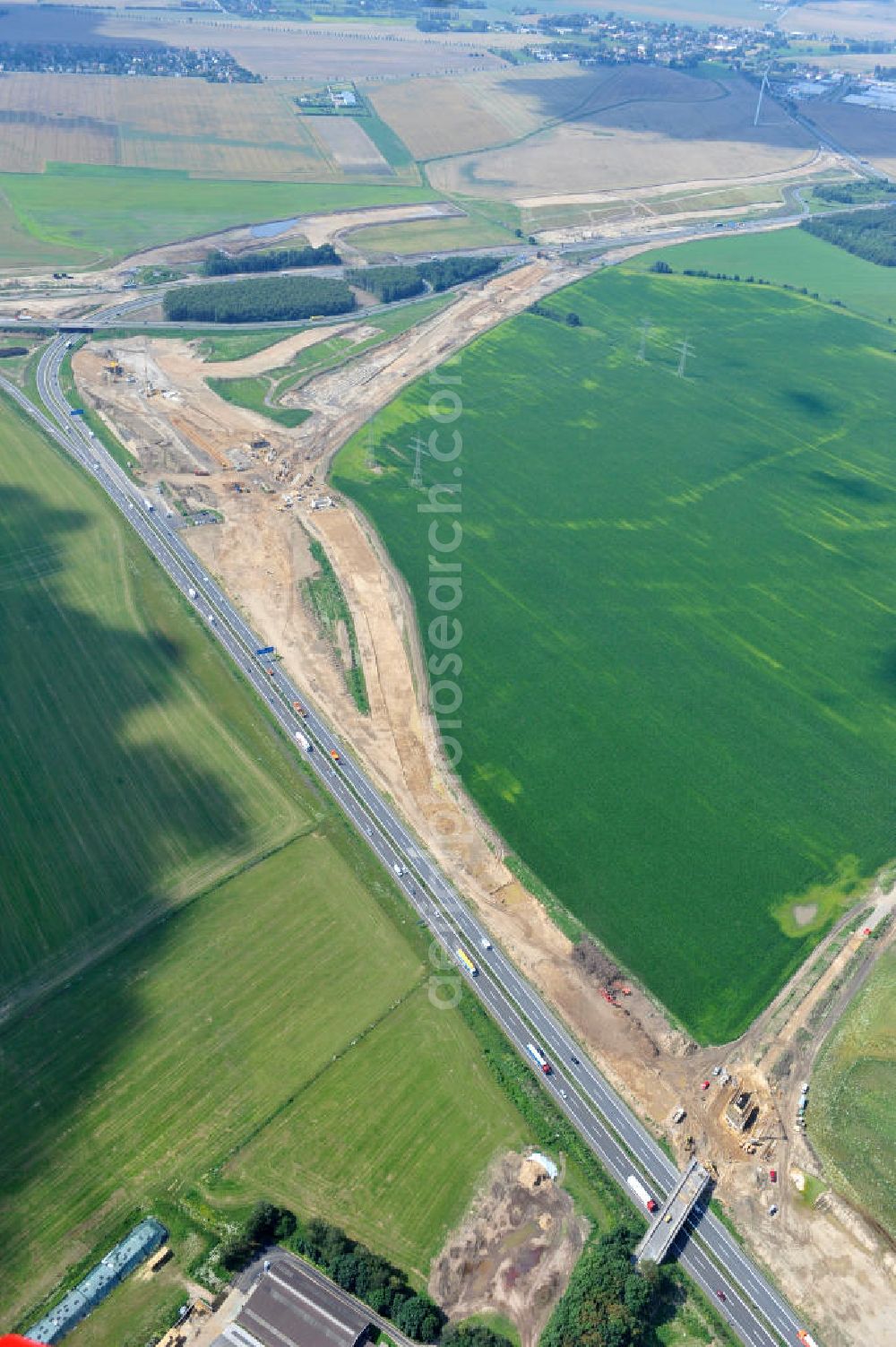 Schwanebeck from above - Baustelle vom Autobahndreieck Kreuz Barnim , vormals AD Schwanebeck, mit Aus- und Umbauarbeiten. View of the construction site at the highway triangle Kreuz Barnim.