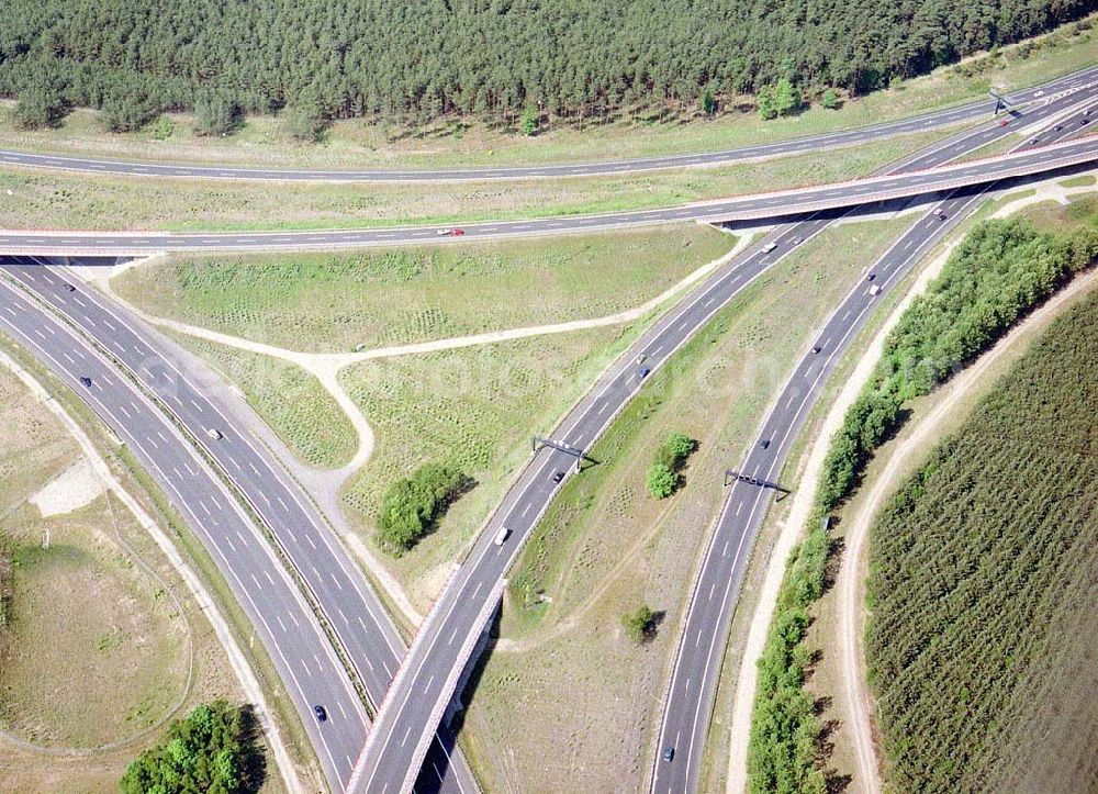 Michendorf from the bird's eye view: Autobahndreieck Michendorf bei Potsdam.