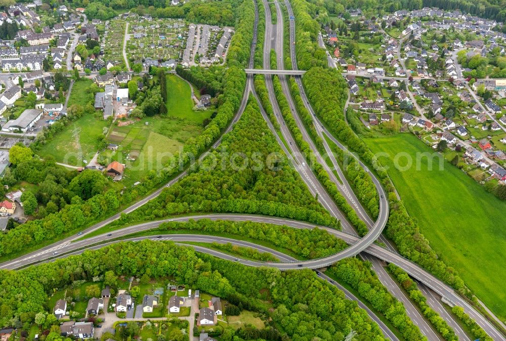 Aerial photograph Velbert - View of the interchange Velbert - North near Velbert in the state of North Rhine-Westphalia