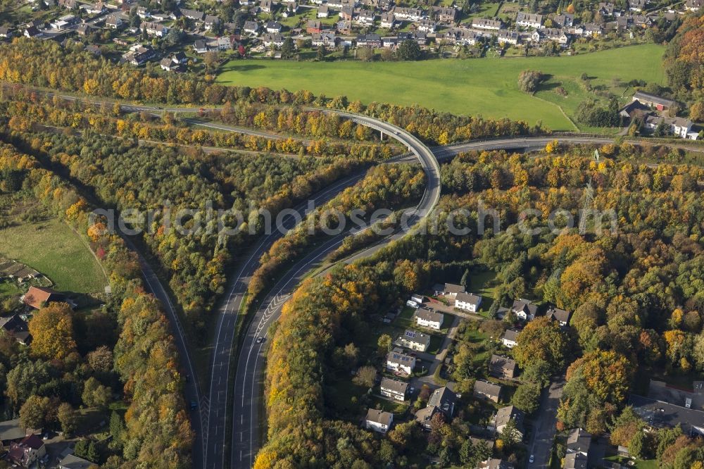 Aerial photograph Velbert - Motorway at junction leadership Velbert North on the motorway BAB A44 and A535 in Velbert, North Rhine-Westphalia