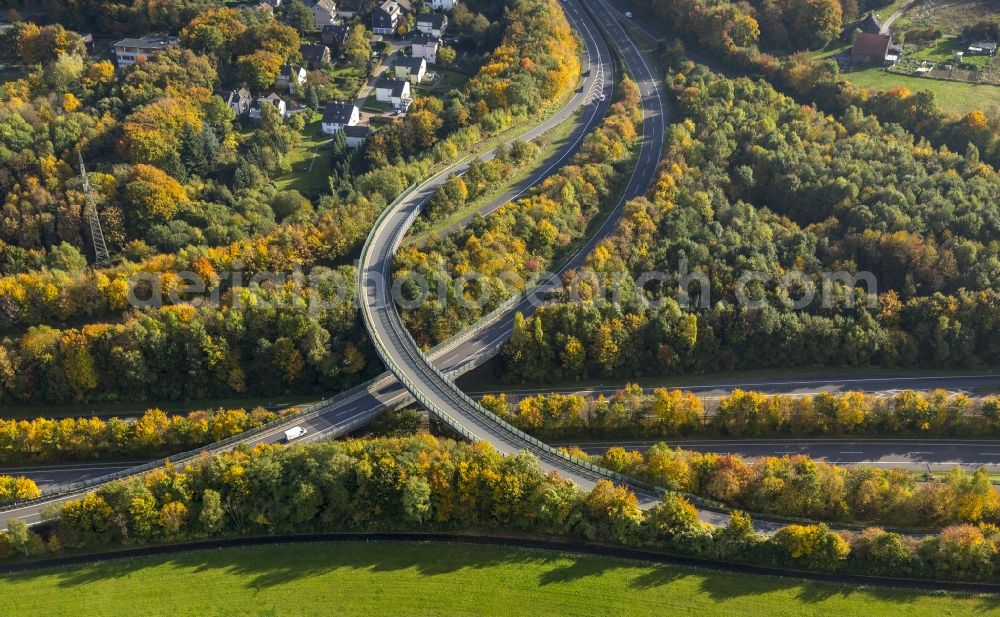 Aerial image Velbert - Motorway at junction leadership Velbert North on the motorway BAB A44 and A535 in Velbert, North Rhine-Westphalia