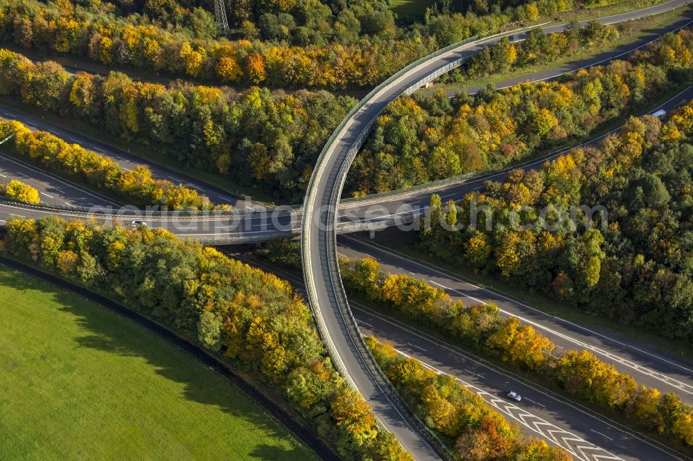 Aerial photograph Velbert - Motorway at junction leadership Velbert North on the motorway BAB A44 and A535 in Velbert, North Rhine-Westphalia