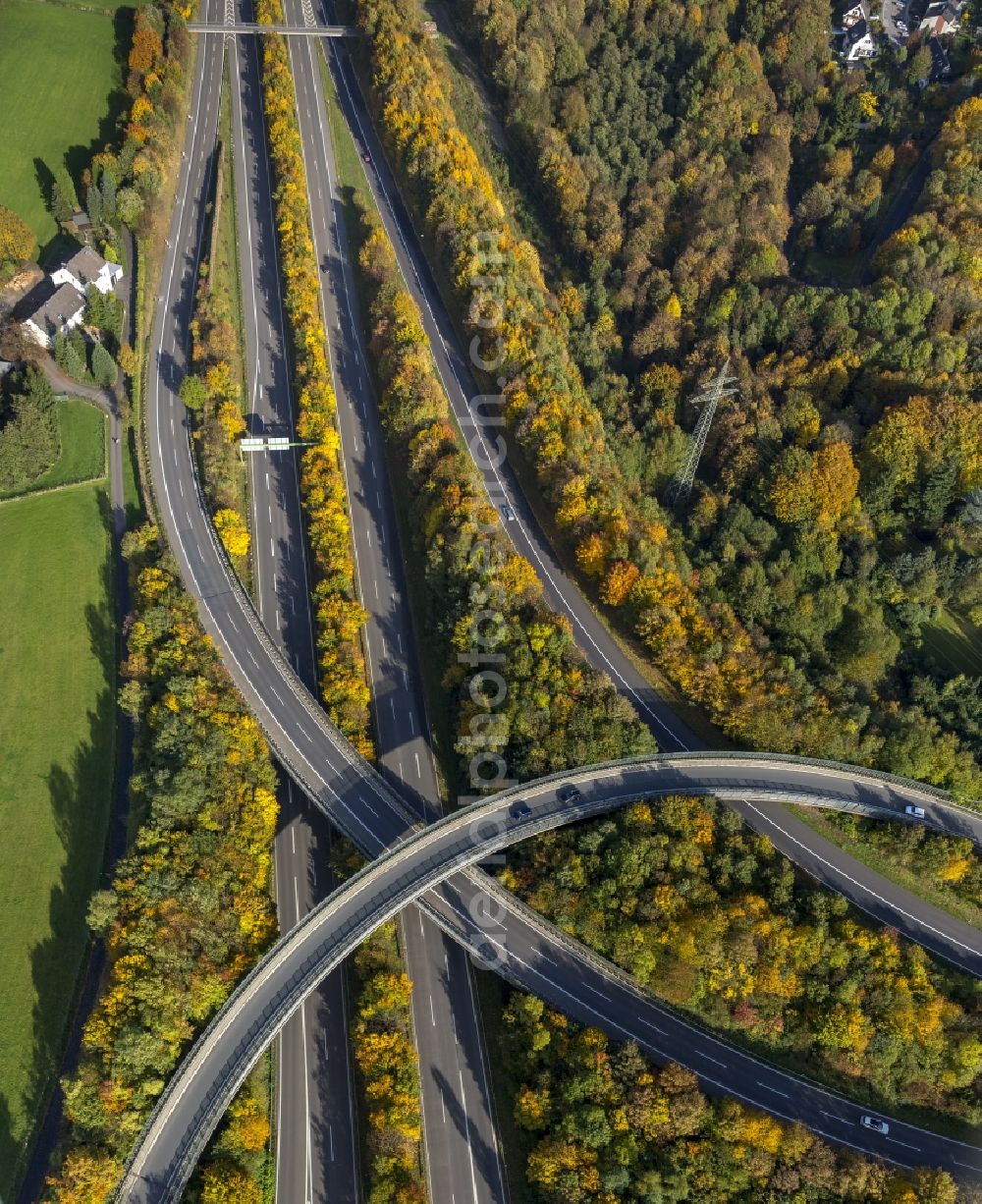 Velbert from above - Motorway at junction leadership Velbert North on the motorway BAB A44 and A535 in Velbert, North Rhine-Westphalia