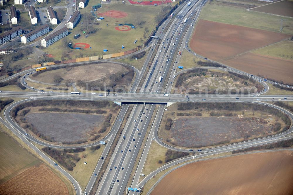 Aerial image Heidelberg - HEIDELBERG 03/09/2012 overlooking the junction junction (AS) in Heidelberg / Schwetzingen (A5 - 38) at Patrick Henry Village residential area