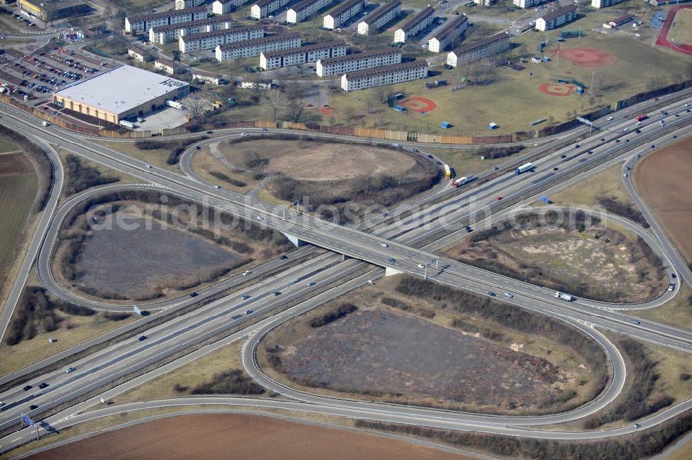 Aerial photograph Heidelberg - HEIDELBERG 03/09/2012 overlooking the junction junction (AS) in Heidelberg / Schwetzingen (A5 - 38) at Patrick Henry Village residential area