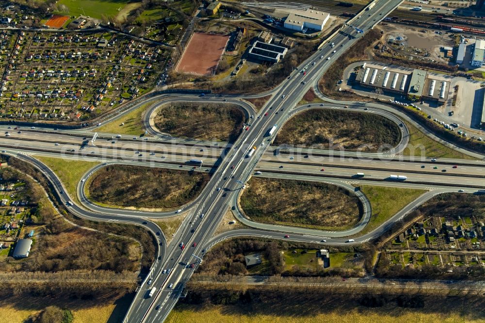 Aerial photograph Duisburg - The junction between the A40 and A59 motorway in Duisburg in North Rhine-Westphalia