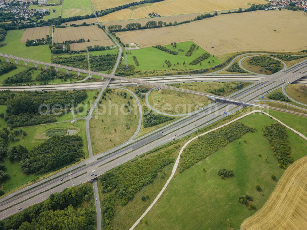 Aerial photograph Erfurt - Traffic flow at the intersection- motorway A 4 - 71 Erfurter Kreuz on street E40 in the district Molsdorf in Erfurt in the state Thuringia, Germany