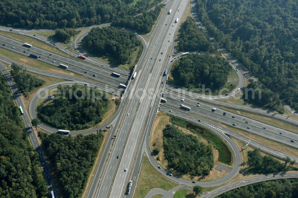 Hannover from above - Traffic flow at the intersection- motorway A 2 - A7 in Hannover in the state Lower Saxony, Germany