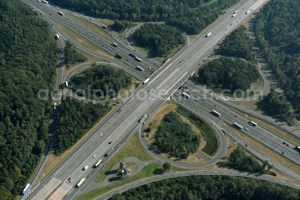 Aerial image Hannover - Traffic flow at the intersection- motorway A 2 - A7 in Hannover in the state Lower Saxony, Germany