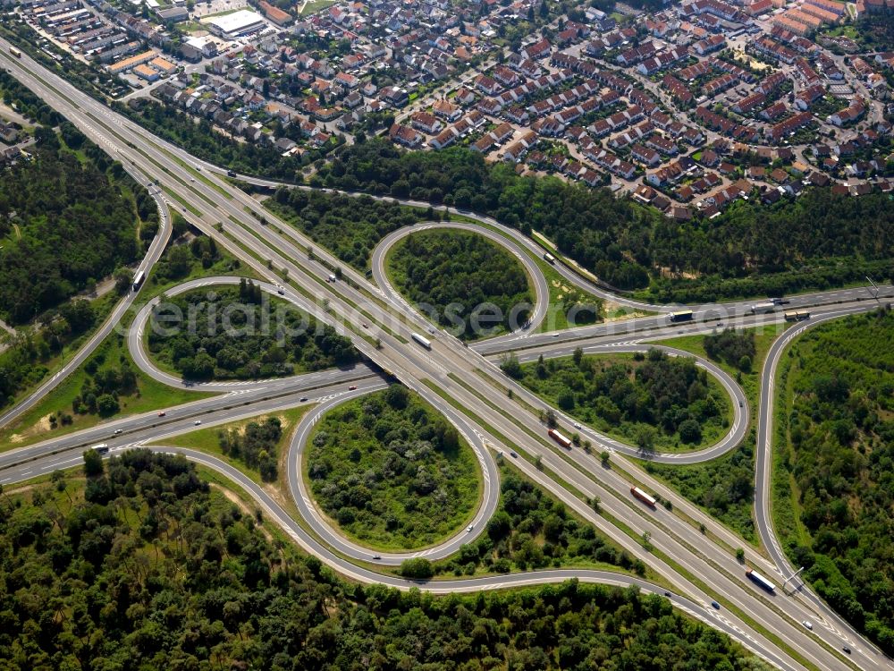 Aerial photograph Speyer - View the motorway A61 junction in Speyer in Rhineland-Palatinate