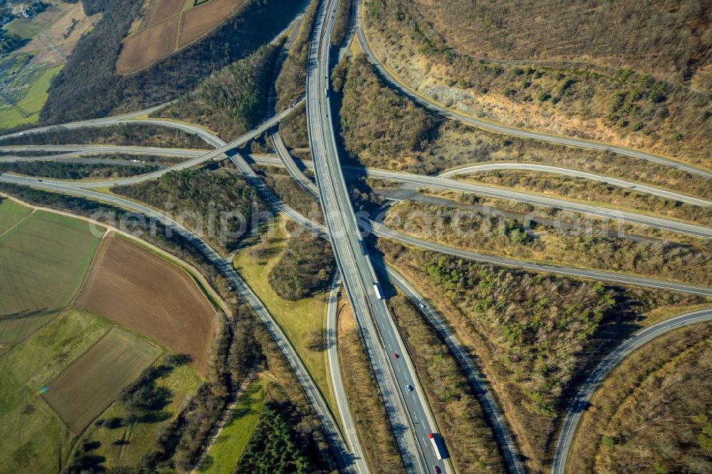 Aerial photograph Wetzlar - Traffic flow at the intersection- motorway A 45 - 480 Wetzlarer Kreuz in Wetzlar in the state Hesse, Germany