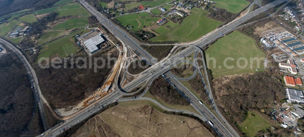 Breitscheid from the bird's eye view: View of extension works at the junction of the motorway A 3 Breitscheid / A52 in North Rhine-Westphalia