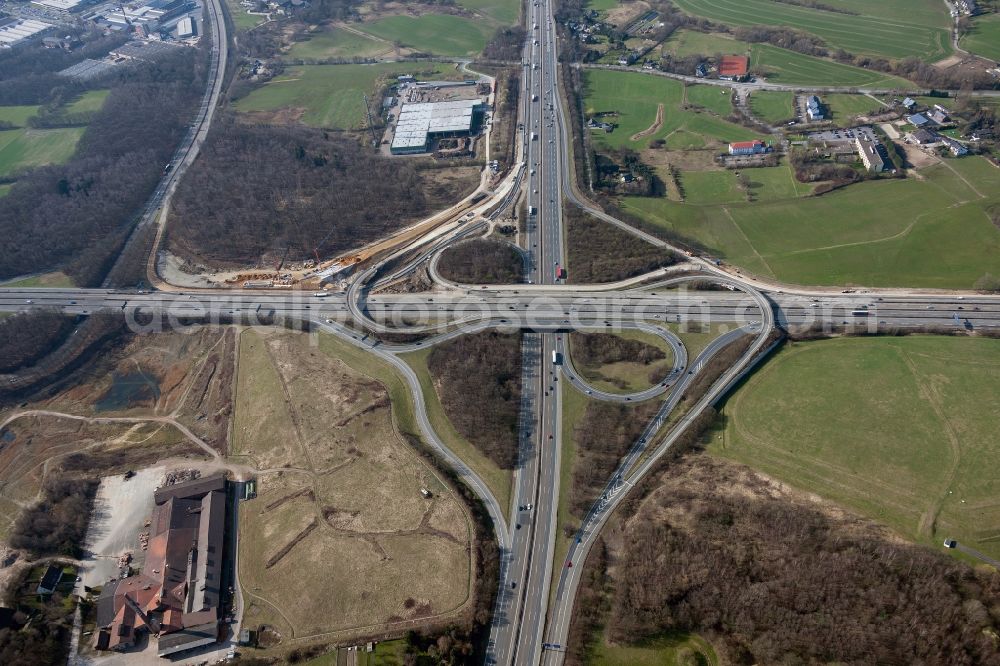 Aerial photograph Breitscheid - View of extension works at the junction of the motorway A 3 Breitscheid / A52 in North Rhine-Westphalia