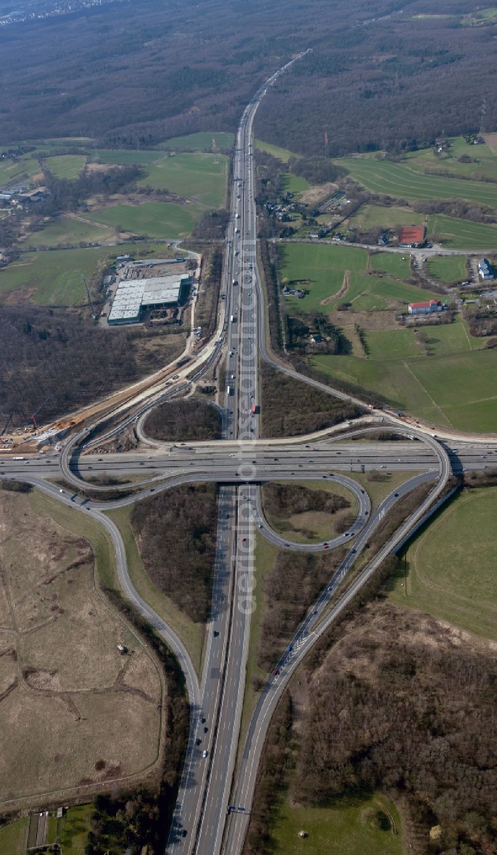 Breitscheid from above - View of extension works at the junction of the motorway A 3 Breitscheid / A52 in North Rhine-Westphalia