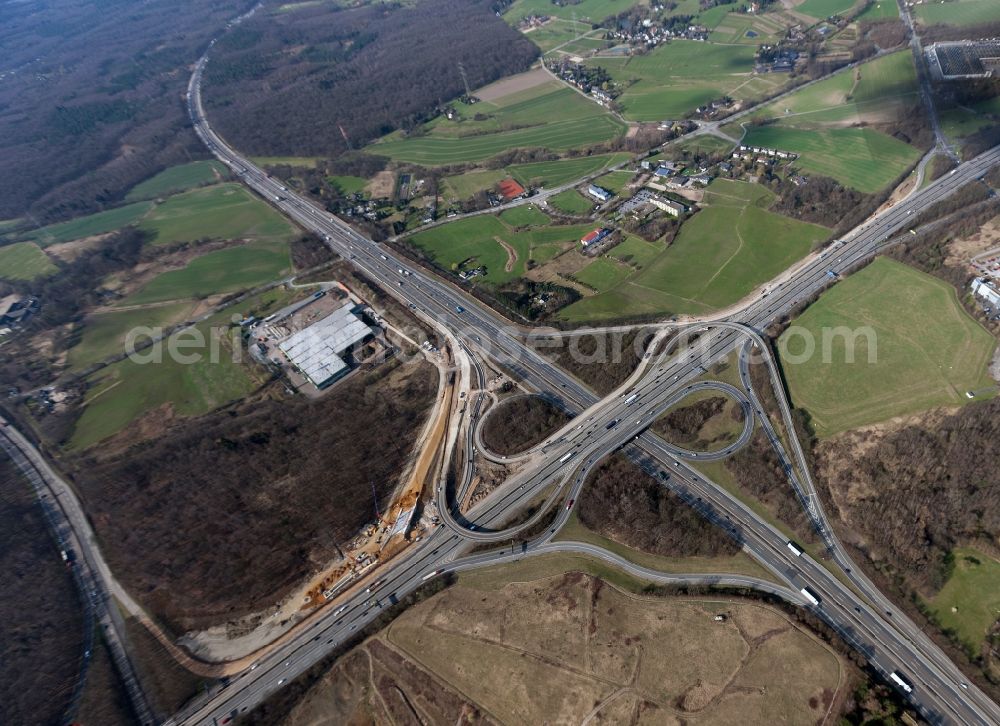 Breitscheid from the bird's eye view: View of extension works at the junction of the motorway A 3 Breitscheid / A52 in North Rhine-Westphalia