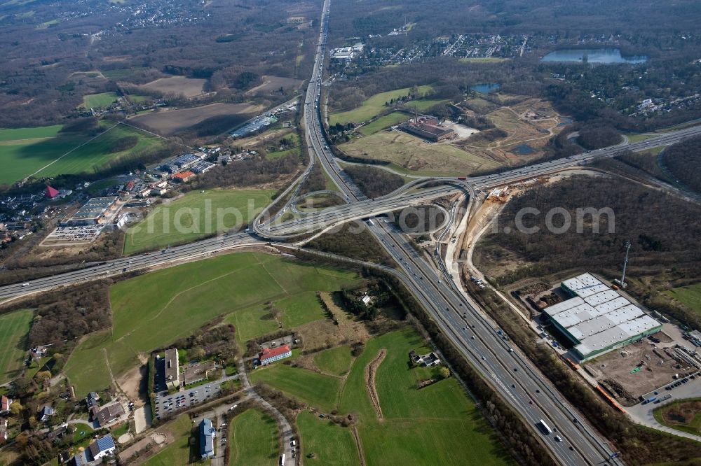 Aerial image Breitscheid - View of extension works at the junction of the motorway A 3 Breitscheid / A52 in North Rhine-Westphalia