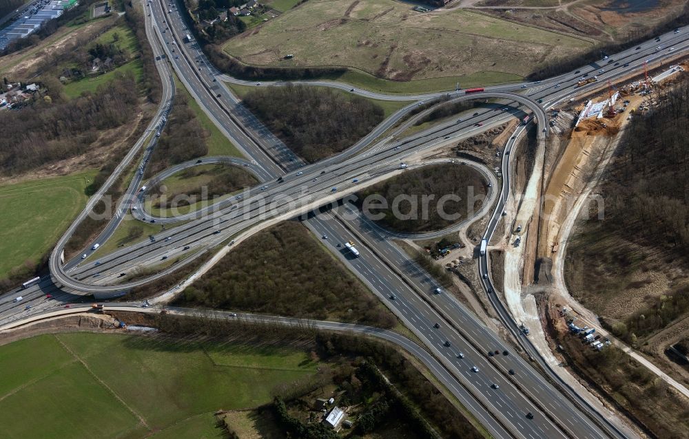 Aerial photograph Breitscheid - View of extension works at the junction of the motorway A 3 Breitscheid / A52 in North Rhine-Westphalia