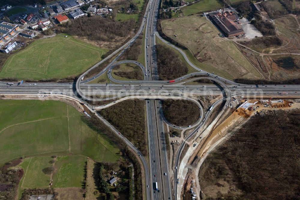 Breitscheid from the bird's eye view: View of extension works at the junction of the motorway A 3 Breitscheid / A52 in North Rhine-Westphalia