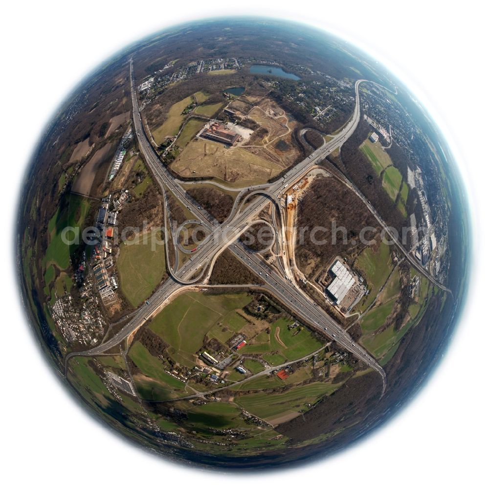 Aerial image Breitscheid - View of extension works at the junction of the motorway A 3 Breitscheid / A52 in North Rhine-Westphalia