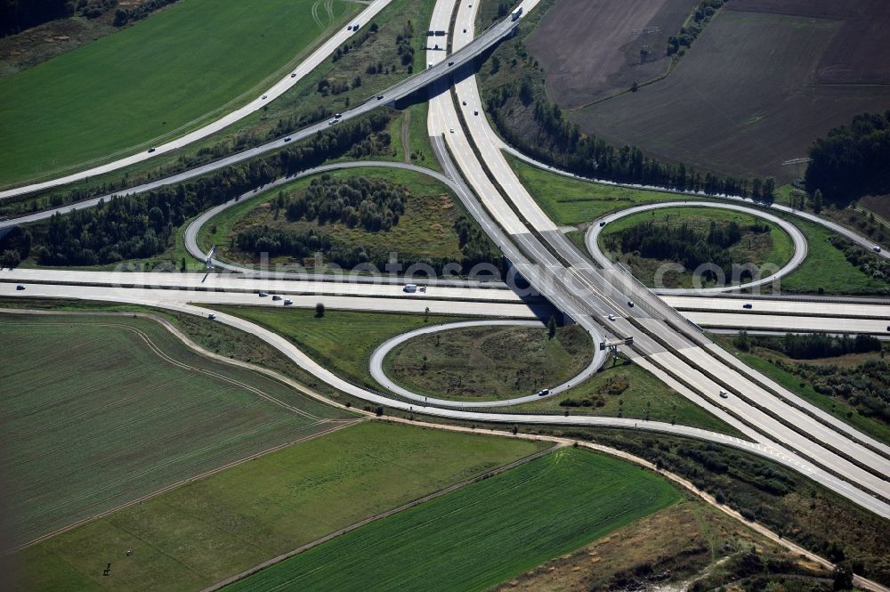 Chemnitz from above - Intersection the highway A 4 and A 72 in the near of Chemnitz in the state saxonia