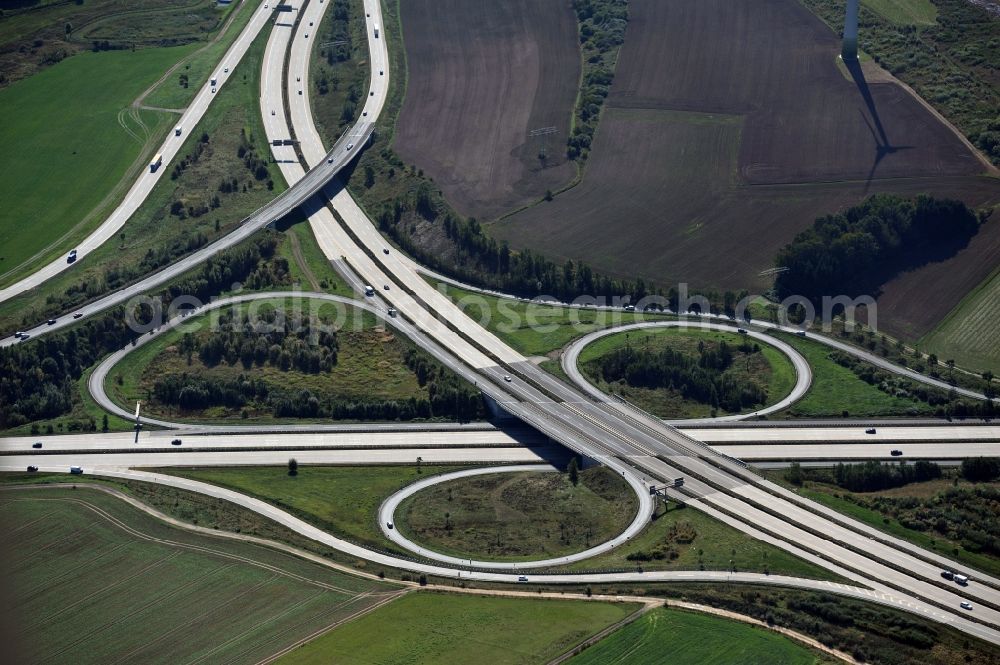 Aerial image Chemnitz - Intersection the highway A 4 and A 72 in the near of Chemnitz in the state saxonia