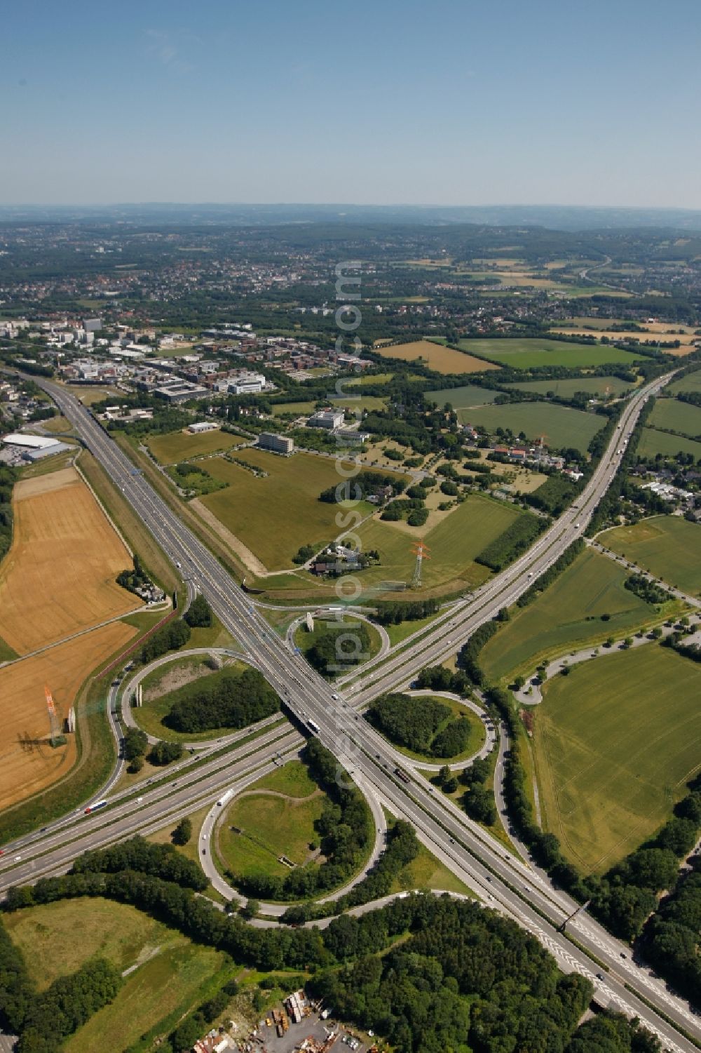 Aerial photograph Dortmund - View of the interchange Dortmund-West in Dortmund in the state North Rhine-Westphalia