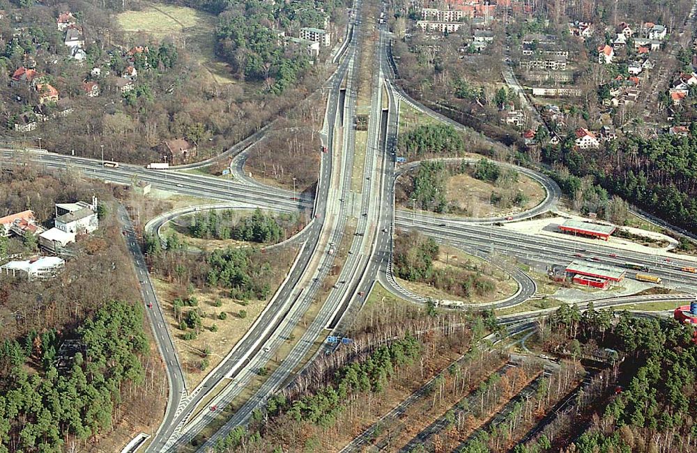 Aerial photograph Berlin / Wilmersdorf - 13.02.1995 Autobahnkreuz Dreilinden AVUS