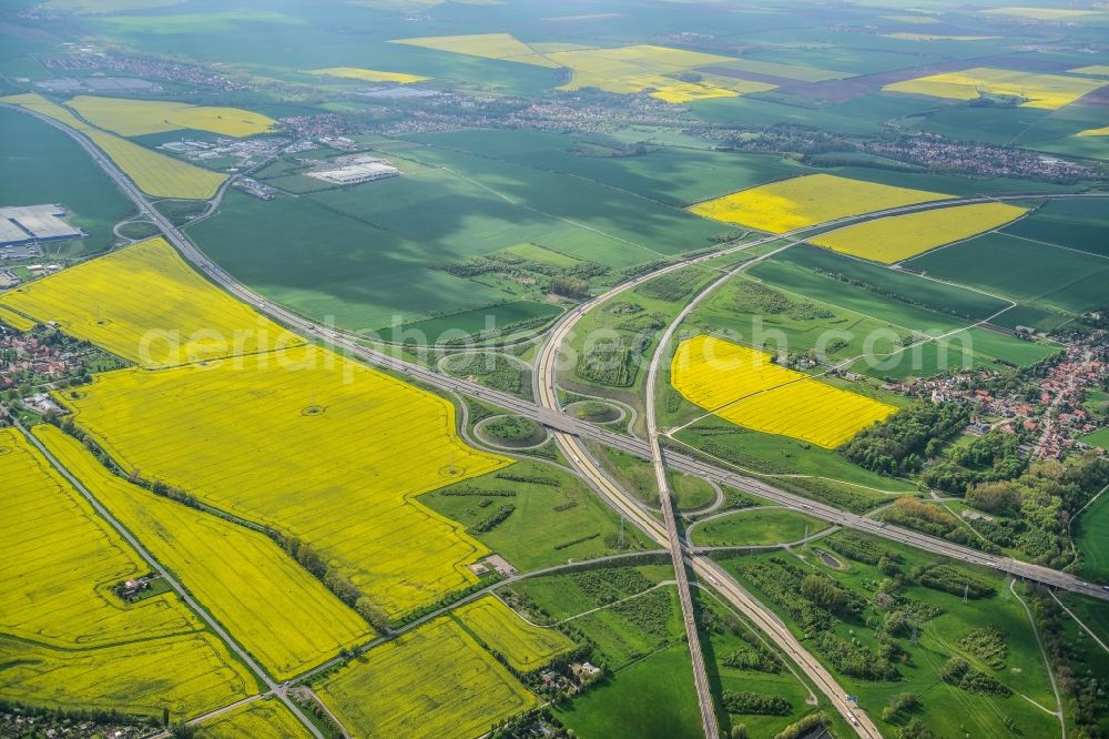 Aerial photograph Erfurt - View of the motorway junction Erfurt in the state Thuringia