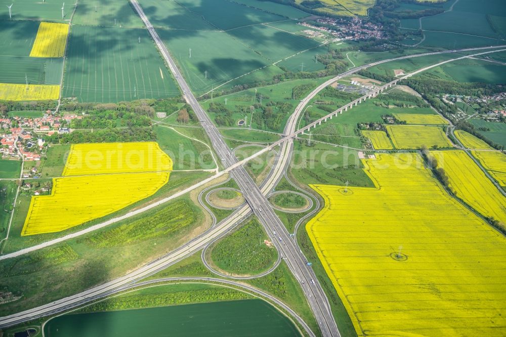 Erfurt from above - View of the motorway junction Erfurt in the state Thuringia