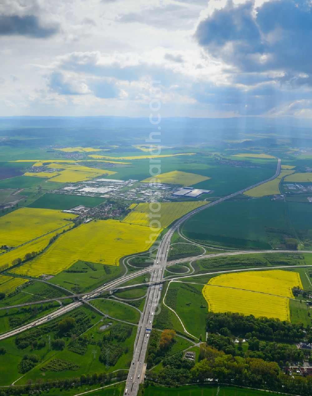 Erfurt from the bird's eye view: View of the motorway junction Erfurt in the state Thuringia