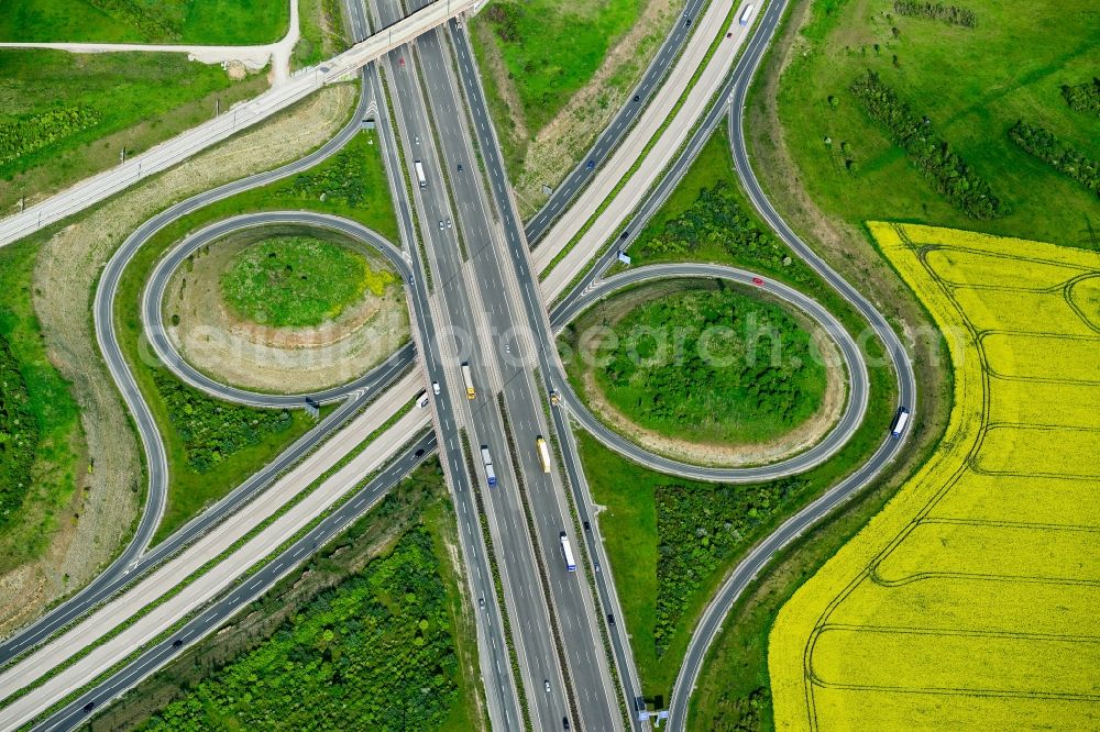 Aerial photograph Erfurt - View of the motorway junction Erfurt in the state Thuringia