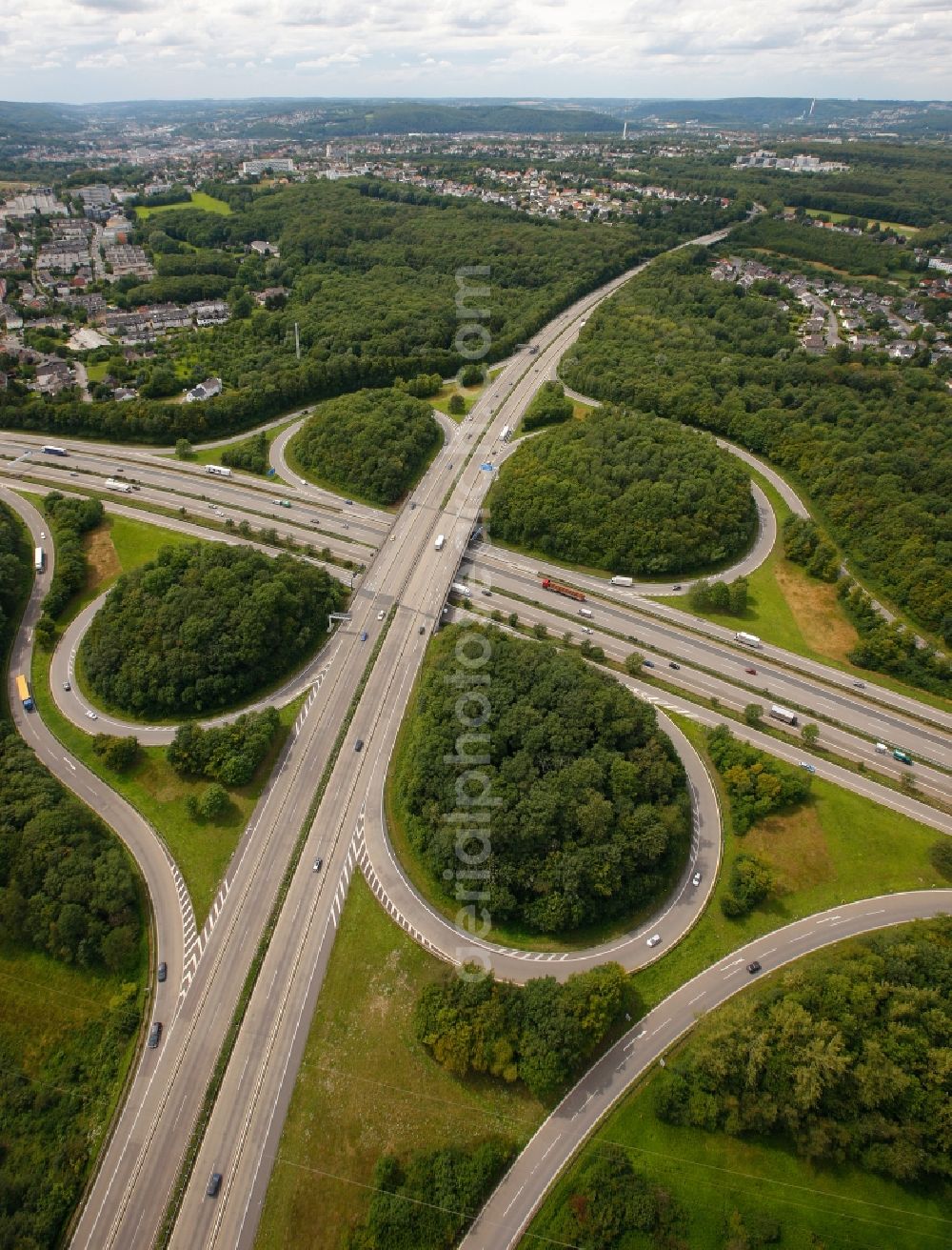 Hagen from above - Junction Hagen combines the motorway BAB 45 with the motorway BAB 46 in Hagen in North Rhine-Westphalia