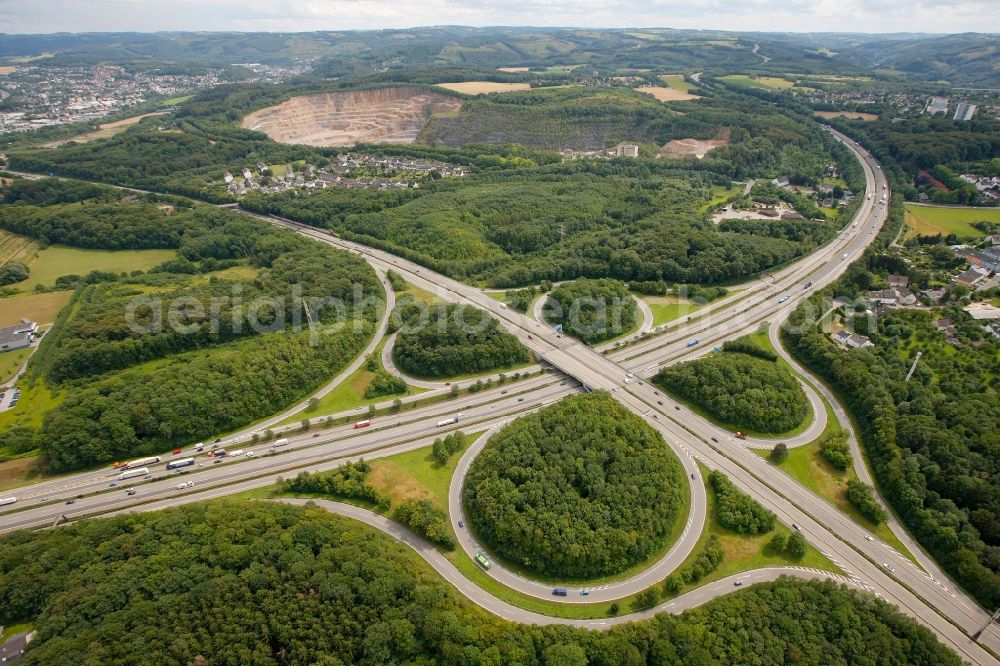 Hagen from the bird's eye view: Junction Hagen combines the motorway BAB 45 with the motorway BAB 46 in Hagen in North Rhine-Westphalia