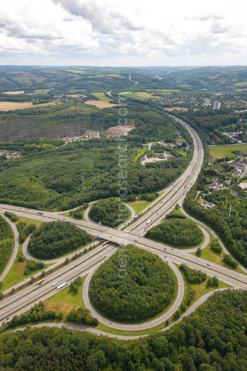 Aerial image Hagen - Junction Hagen combines the motorway BAB 45 with the motorway BAB 46 in Hagen in North Rhine-Westphalia