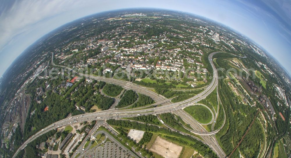 Duisburg from the bird's eye view: Intersection / junction Duisburg-Nord of the federal highway A59 and A42 motorway in Duisburg in North Rhine-Westphalia