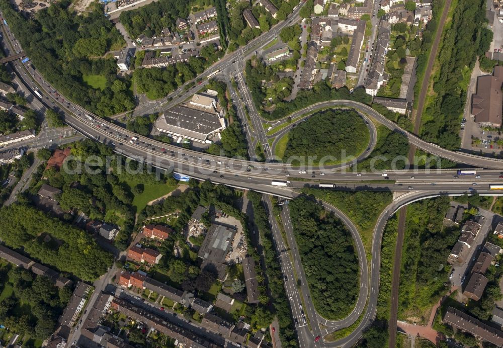 Aerial photograph Duisburg - Intersection / junction Duisburg-Nord of the federal highway A59 and A42 motorway in Duisburg in North Rhine-Westphalia