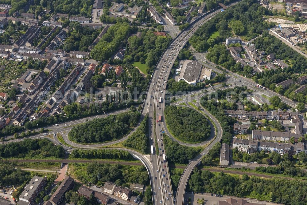 Duisburg from the bird's eye view: Intersection / junction Duisburg-Nord of the federal highway A59 and A42 motorway in Duisburg in North Rhine-Westphalia