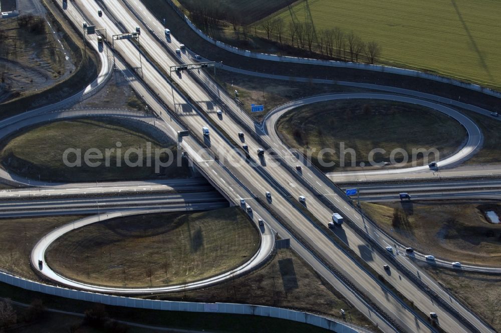 München from the bird's eye view: Interchange of the Munich-West A8 and A99 in Munich in Bavaria