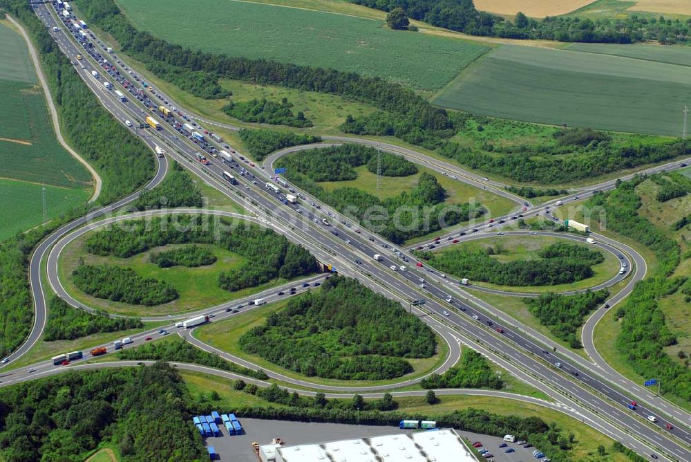 Aerial image Würzburg - Blick auf das Autobahnkreuz zwischen Bergtheim und Würzburg.