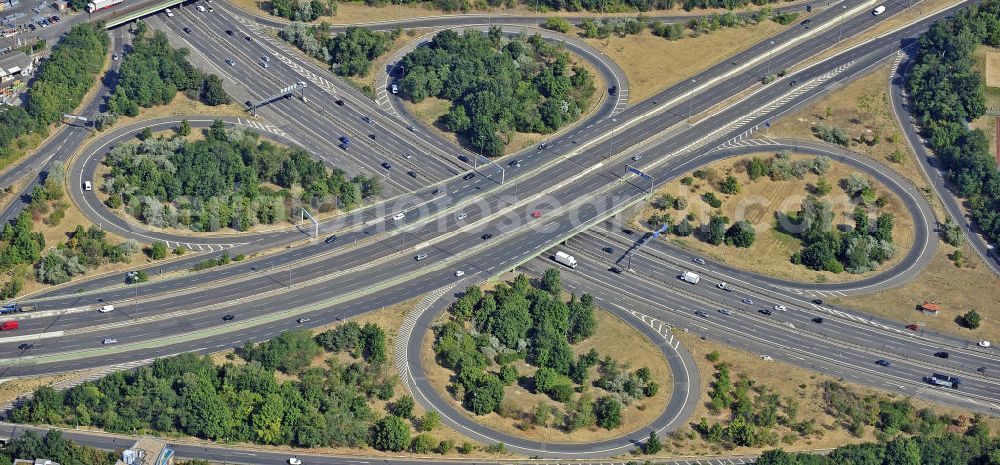 Berlin from above - Blick auf das Autobahnkreuz Schöneberg. Es verbindet die A 100 und die A 103. View of the intersection of Schoeneberg. It connects the A 100 and the A 103.