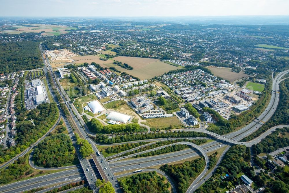 Dortmund from the bird's eye view: Junction of the motorway A 40 to the highways B1 and B236 at Dortmund in the Ruhr area in North Rhine-Westphalia