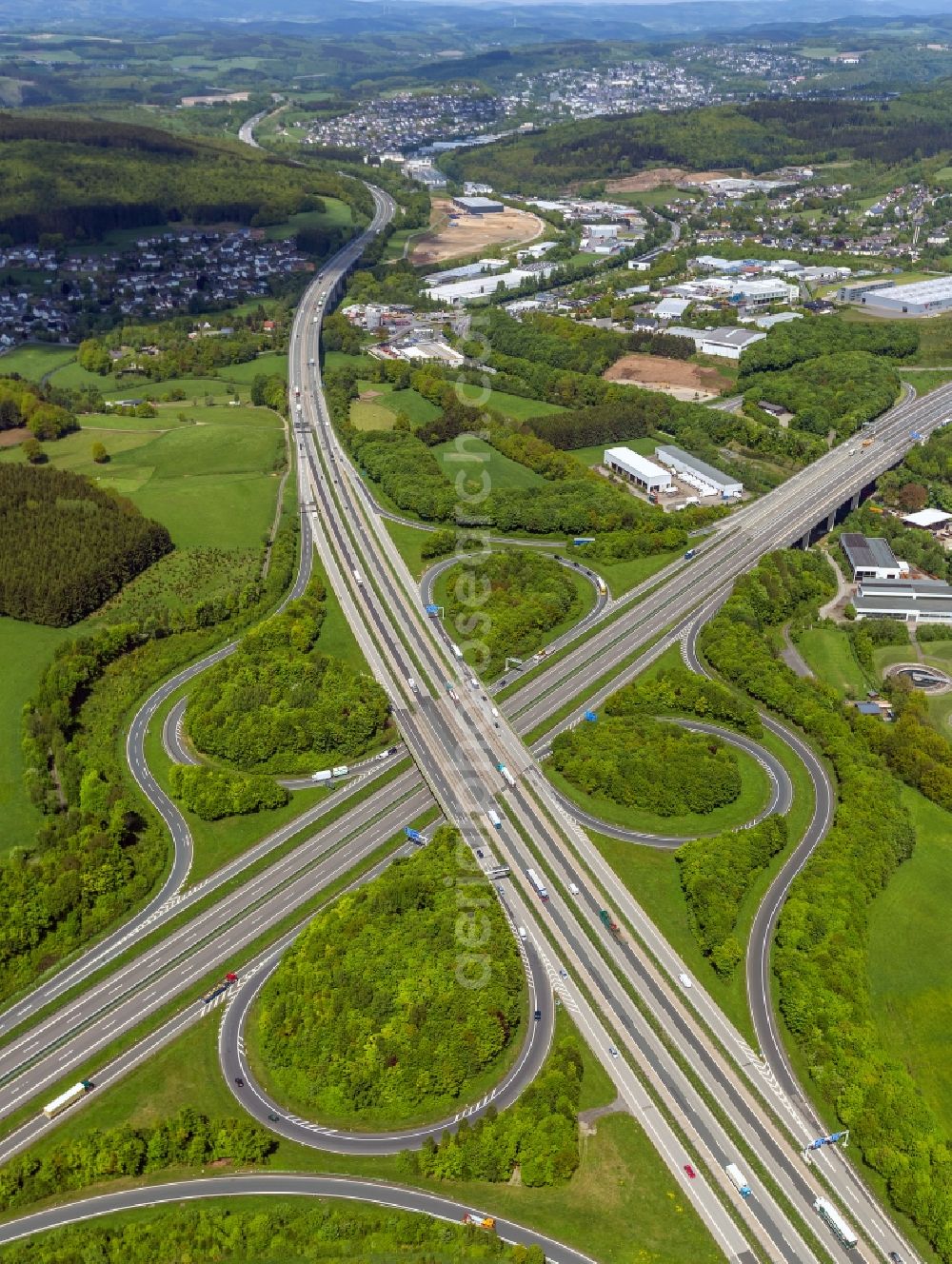 Aerial image Wenden - Intersection the highway A 4 and A 45 in Wenden in the state of North Rhine-Westphalia