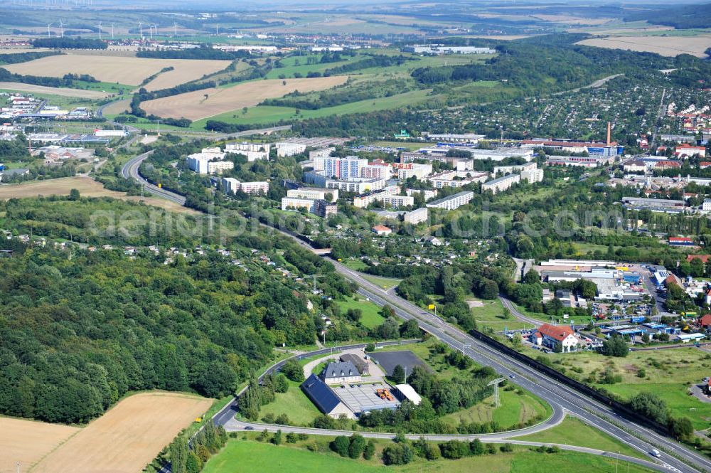 Aerial image Eisenach - Autobahnmeisterei Eisenach Via Solutions Thüringen GmbH & Co. KG an der Kasseler Straße in Eisenach, Thüringen. Motorway maintenance authorities Eisenach, Thuringia.