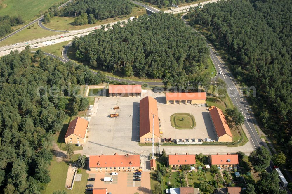 Niemegk from the bird's eye view: Blick auf die Autobahnmeisterei Niemegk an der A9 in Brandenburg. Diese Autobahnmeisterei ist ein Stützpunkt der Niederlassung Michendorf und wird von dem Landesbetrieb Straßenwesen Brandenburg betrieben.