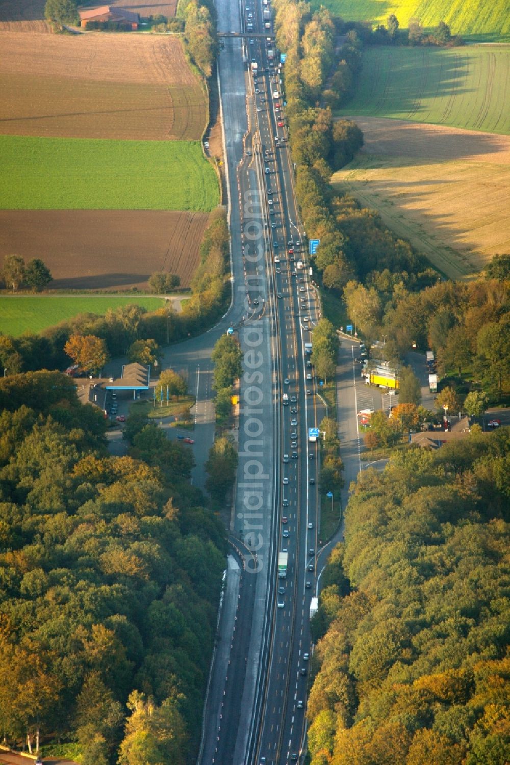 Haltern am See from above - View of the motorway services Hohe Mark Ost in Haltern am See in the state North Rhine-Westphalia