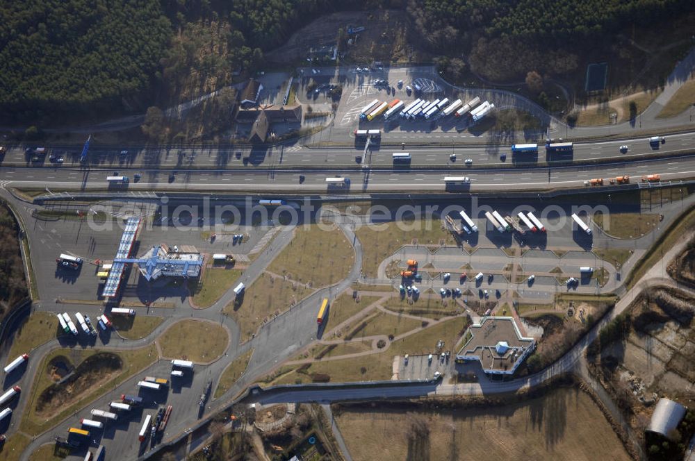 Michendorf from the bird's eye view: Blick auf die Autobahnraststätte Michendorf am südlichen Berliner Ring an der Bundesautobahn A10.